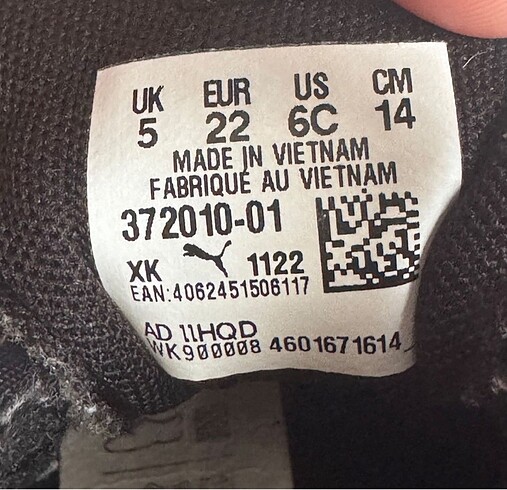 22 Beden siyah Renk Puma unisex çocuk ayakkabı 22-23 numara