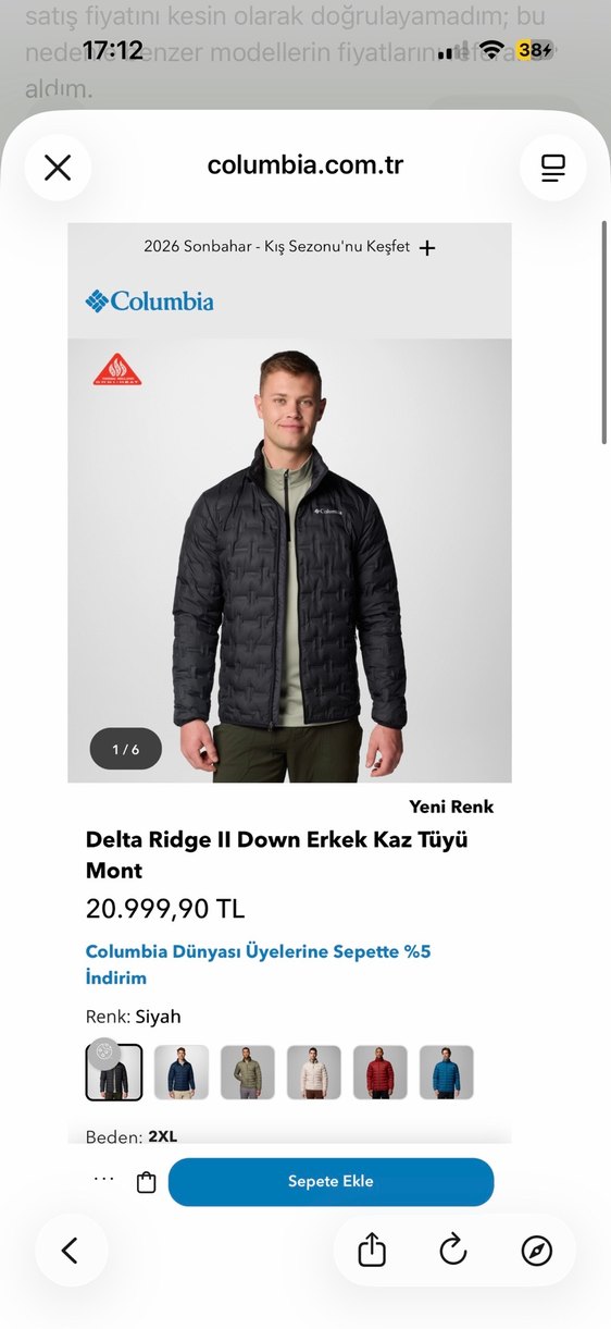Orjinal Columbia Ördek Tüyü Siyah Mont — görsel 2/9