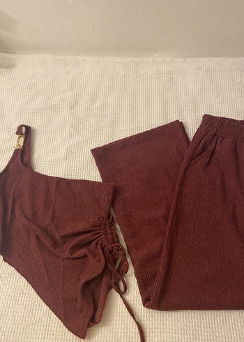 Trendyol & Milla Bordo Keten Salaş Mini Bohem Pantolon ve üst