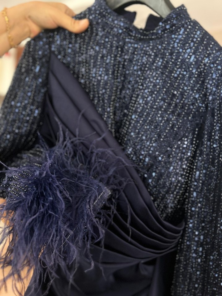 Siyah Uzun Kollu Gotik Drapeli Abiye Elbise - Görsel 3