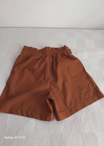 38 Beden Kadın Kahverengi Kemerli Yüksek Bel Mini Şort
