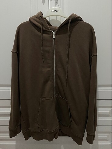 Addax kahverengi kapüşonlu fermuarlı sweatshirt