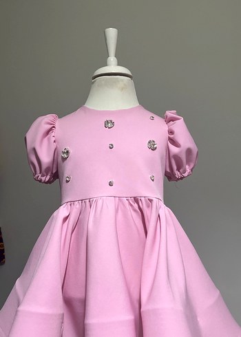 Pembe Nakışlı Kız Çocuk Elbise