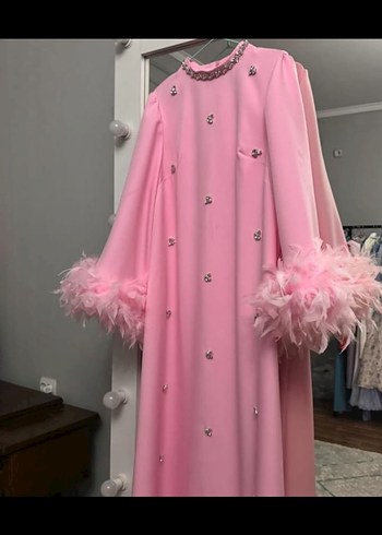 Pembe Uzun Kollu Payetli Kadın Elbise