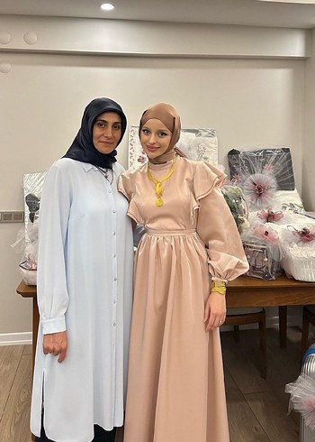 Pembe Saten Uzun tesettür Elbise Abiye - Görsel 3