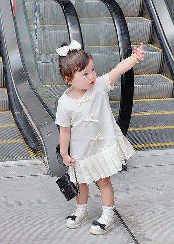 Kız Çocuk Beyaz Pilili Klasik Elbise - Görsel 2