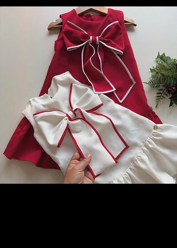 Kız Çocuk Beyaz Fiyonk Detaylı Askılı Elbise - Görsel 2