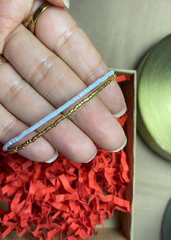 Gold ve beyaz miyuki bileklik - Görsel 4