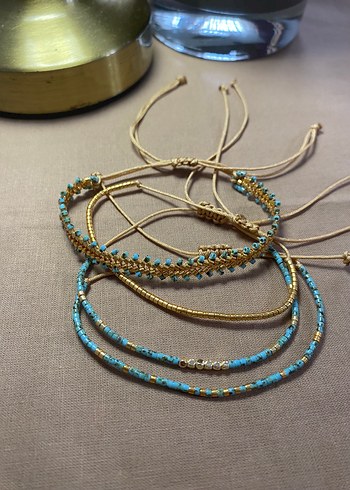 Turkuaz ve gold 4 lü bileklik set - Görsel 2