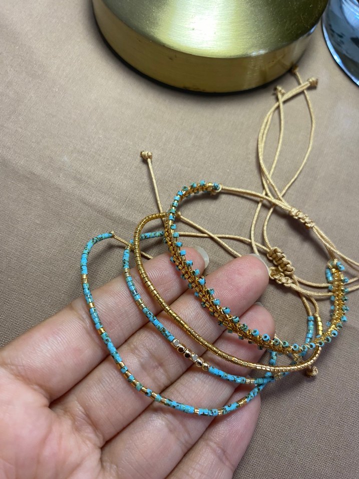 Turkuaz ve gold 4 lü bileklik set - Görsel 3