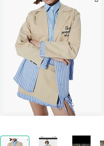 Twist Bej Oversize Blazer Mavi Cizgili Gomlek Kombin