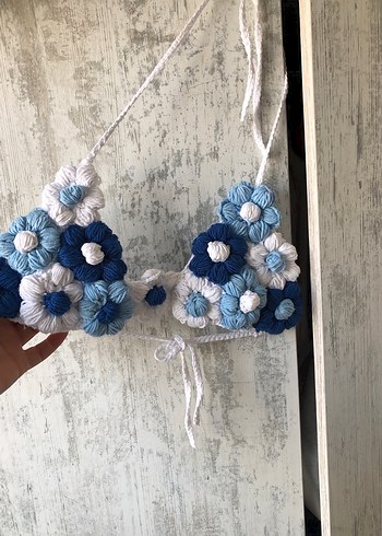 m Beden Mavi Çiçekli Bohem Mini Bralet