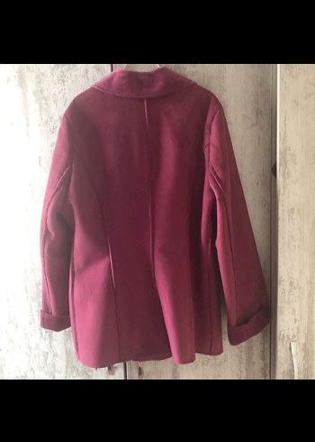 Bordo Süet Düğmeli Midi Kadın Kaban - Görsel 6