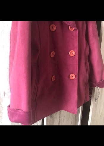 Bordo Süet Düğmeli Midi Kadın Kaban - Görsel 3