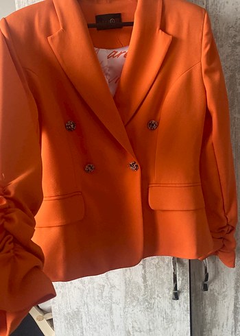 Düğmeli Turuncu Kadın Blazer - Görsel 3