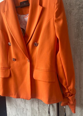 Düğmeli Turuncu Kadın Blazer - Görsel 4
