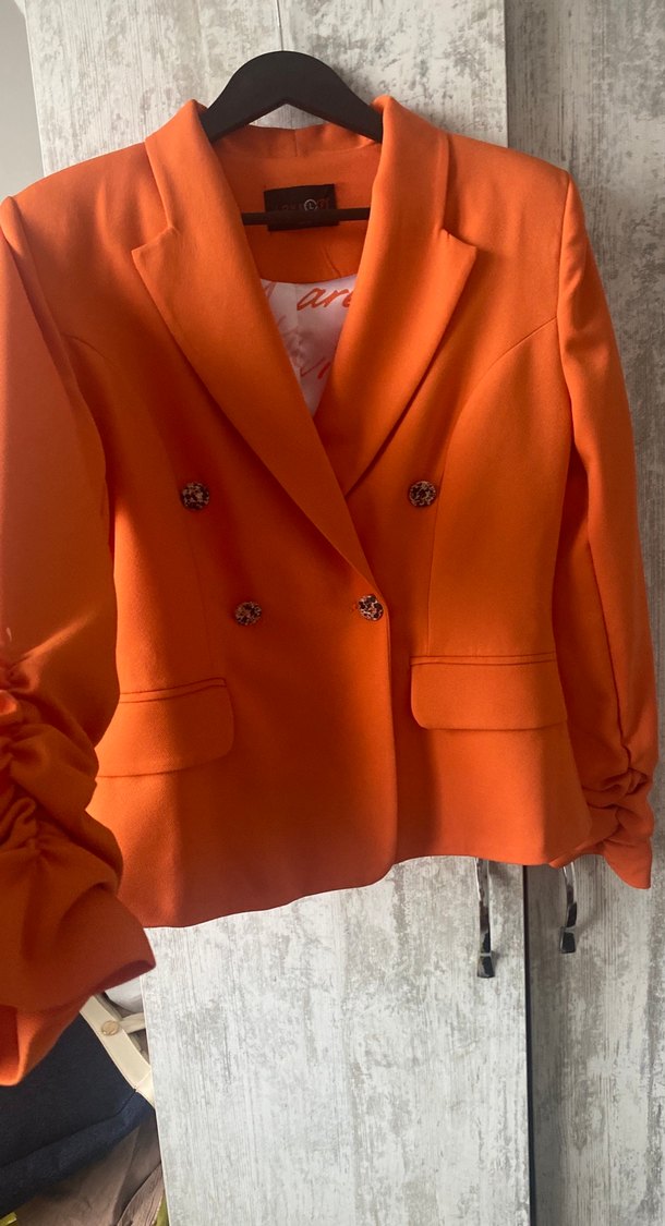 Düğmeli Turuncu Kadın Blazer - Görsel 3