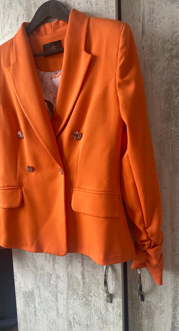 Düğmeli Turuncu Kadın Blazer - Görsel 4
