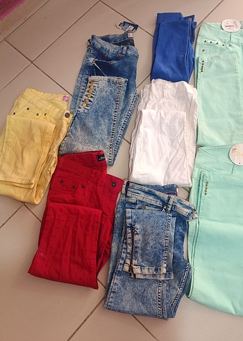 diğer Beden çeşitli Renk Kadın Çok Renkli Dar Kesim Midi Kot Pantolon