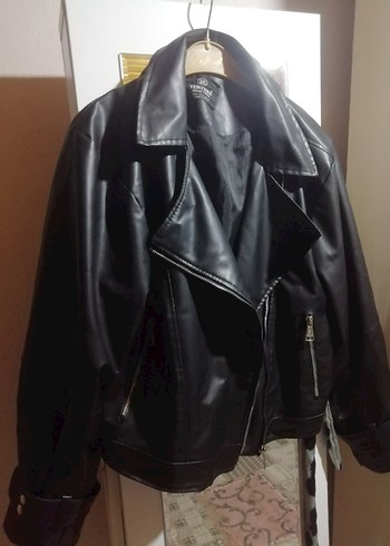 l Beden siyah Renk Kadın Siyah Deri Biker Ceket