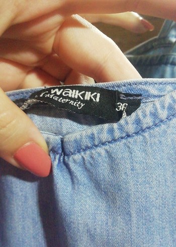 36 Beden mavi Renk Mavi Uzun Kot Elbise, Askılı, Salaş Kesim