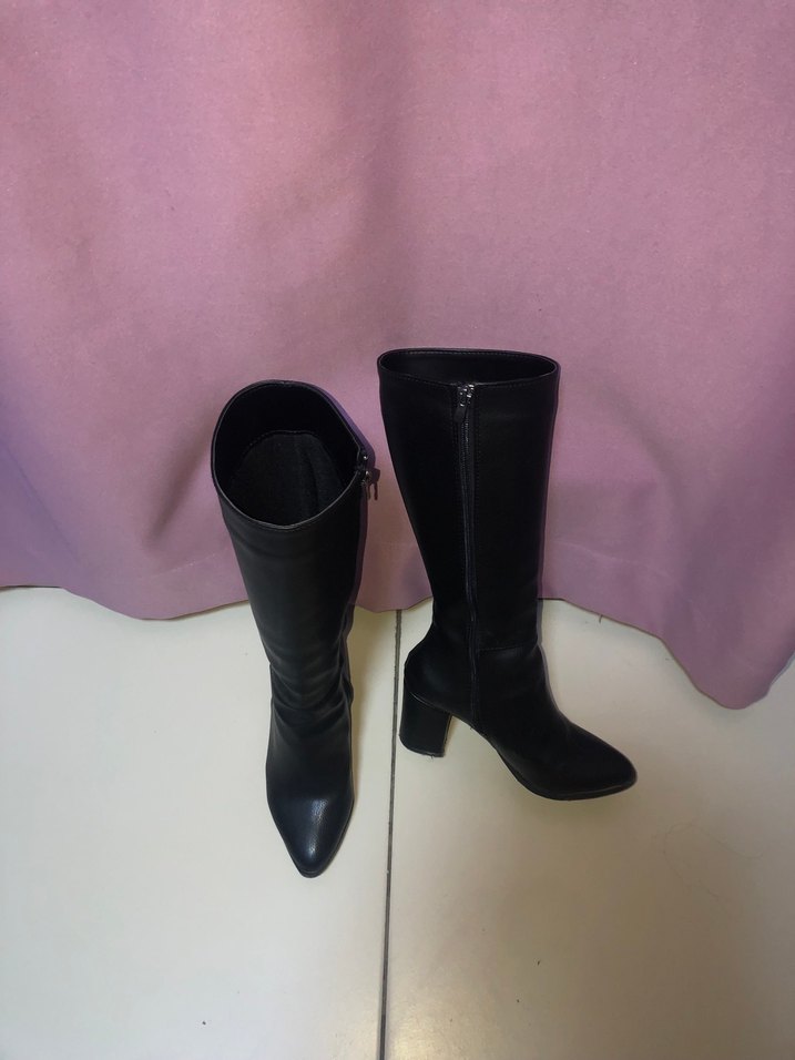 Siyah Rugan Diz Altı Stiletto Çizme - Görsel 2