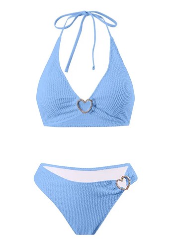 Kalp Detaylı Mavi İpli Bikini