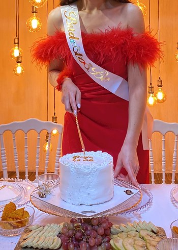 Kırmızı Drapeli Straplez Abiye Elbise - Görsel 2