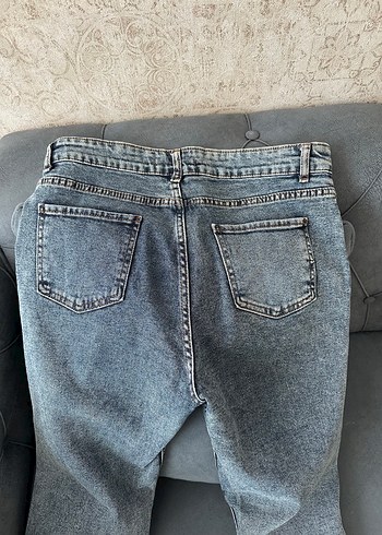 m Beden Gri Mavi Salaş Midi Denim Kadın Pantolon