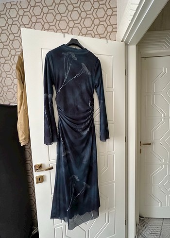 Suud Collection Lacivert yuvarlak Yaka Uzun Kollu Drapeli Elbise