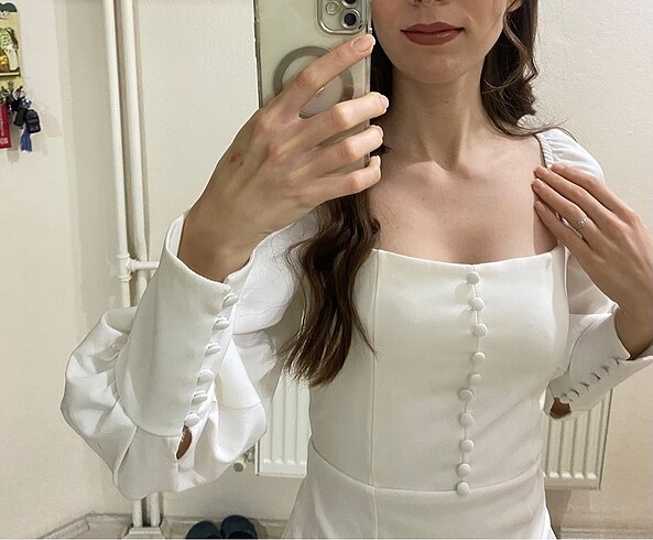 Diğer düğme detaylı söz elbisesi nikah elbisesi