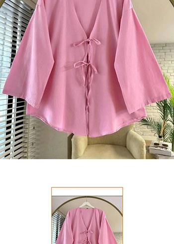 Pembe Bohem V Yaka Kısa Kimono