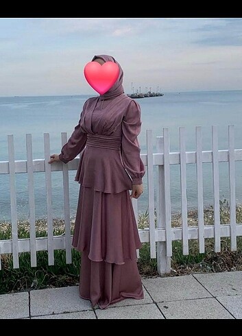 Abiye tesettür saks pembe mavi 