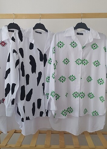 Desenli tesettür oversize beyaz etnik tunik gömlek LC koton