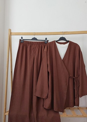 Kadın Kahverengi Kimono Takım