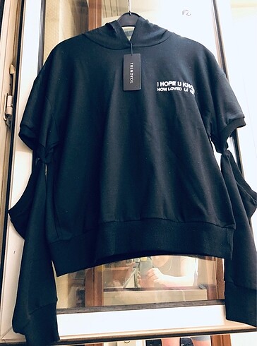 diğer Beden siyah Renk KESİK KOL DEKOLTELİ SWEATSHIRT-KAPÜŞONLU
