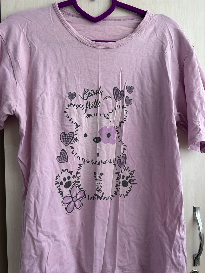 Kız Çocuk Pembe Baskılı Kısa Kollu Tişört pijama - Görsel 2