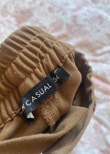 Kahverengi Bol Kesim Midi Kadın Kumaş Pantolon - Görsel 3