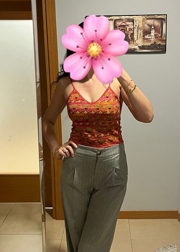 Bohem Tarzı İnce Askılı Desenli Kadın Üstü - Görsel 3