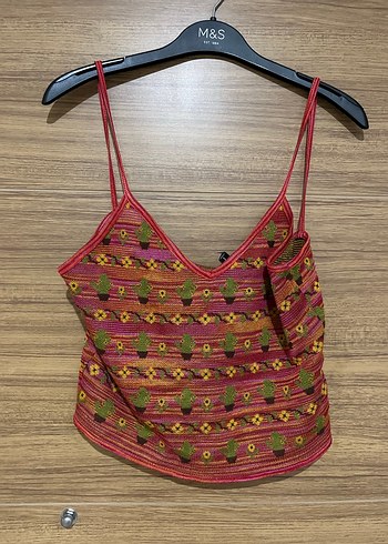 Bohem Tarzı İnce Askılı Desenli Kadın Üstü - Görsel 6