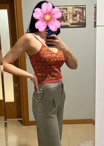 Bohem Tarzı İnce Askılı Desenli Kadın Üstü - Görsel 2