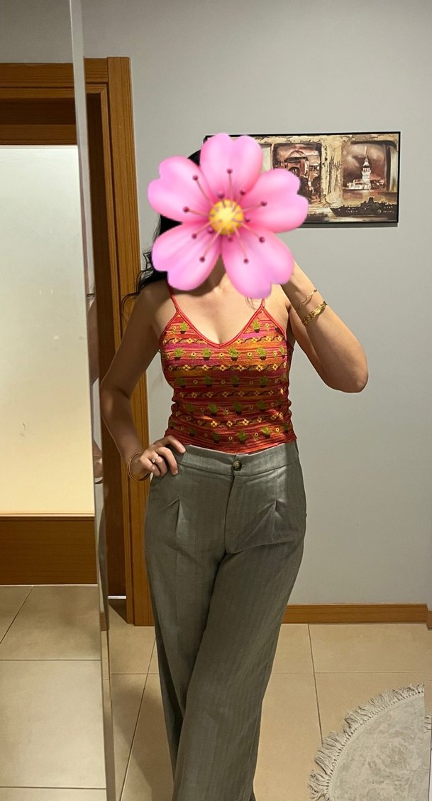 Bohem Tarzı İnce Askılı Desenli Kadın Üstü - Görsel 3