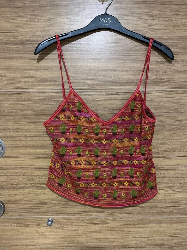 Bohem Tarzı İnce Askılı Desenli Kadın Üstü - Görsel 4