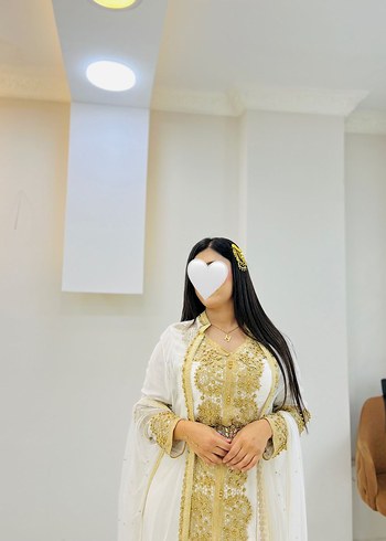 Uzun Beyaz İşlemeli Kadın Bindallı Elbise - Görsel 2