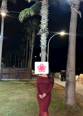 Bordo Madonna yaka tül elbise - Görsel 2