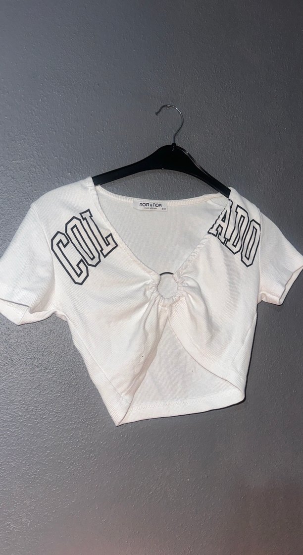 Beyaz Baskılı Crop Top Kadın Tişört - Görsel 2