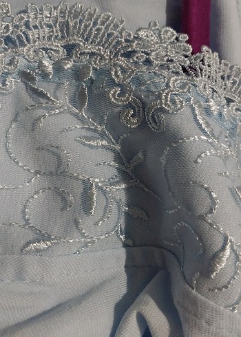 Mavi Nakışlı Uzun Kadın Sabahlık - Görsel 5