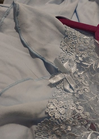 Mavi Nakışlı Uzun Kadın Sabahlık - Görsel 6