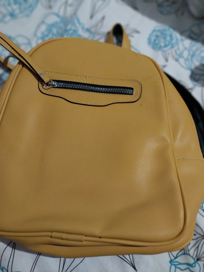 hardal sarı Deri Kadın Sırt Çantası - Görsel 2