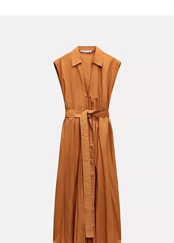 Turuncu  Renkli Midi Boy Kemerli Elbise - Görsel 2